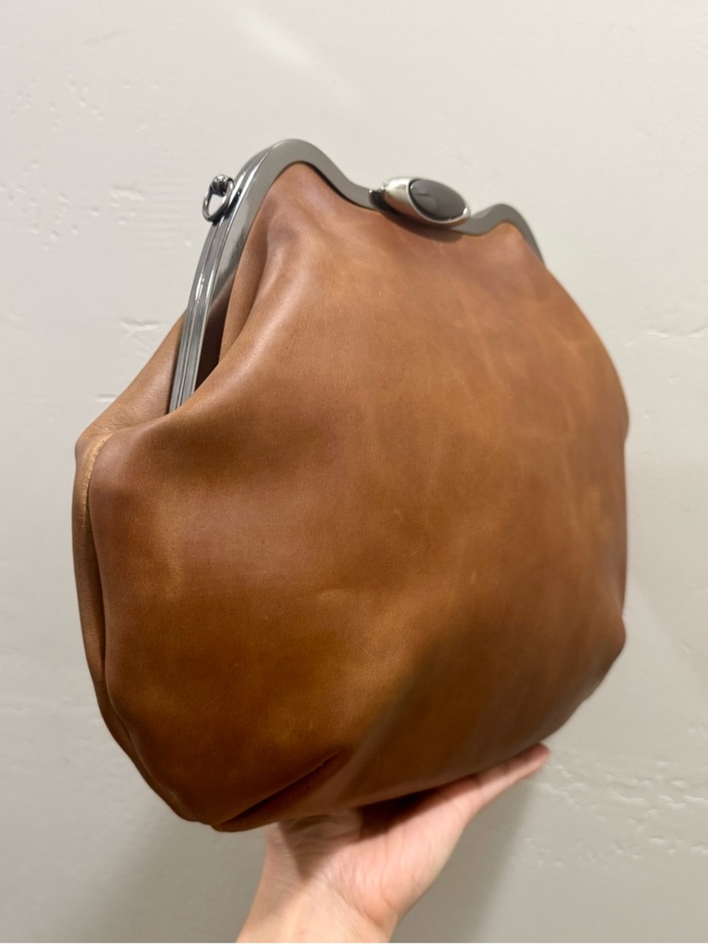 Original Design! Unique Crazy Horse Cowhide Handmade Custom Frame Slouchy Bag - Picture 11 of 16
